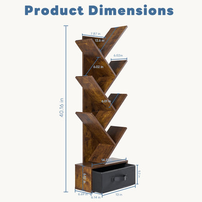 Geometric Wooden Book Rack 7-Tier Tree Bookshelf