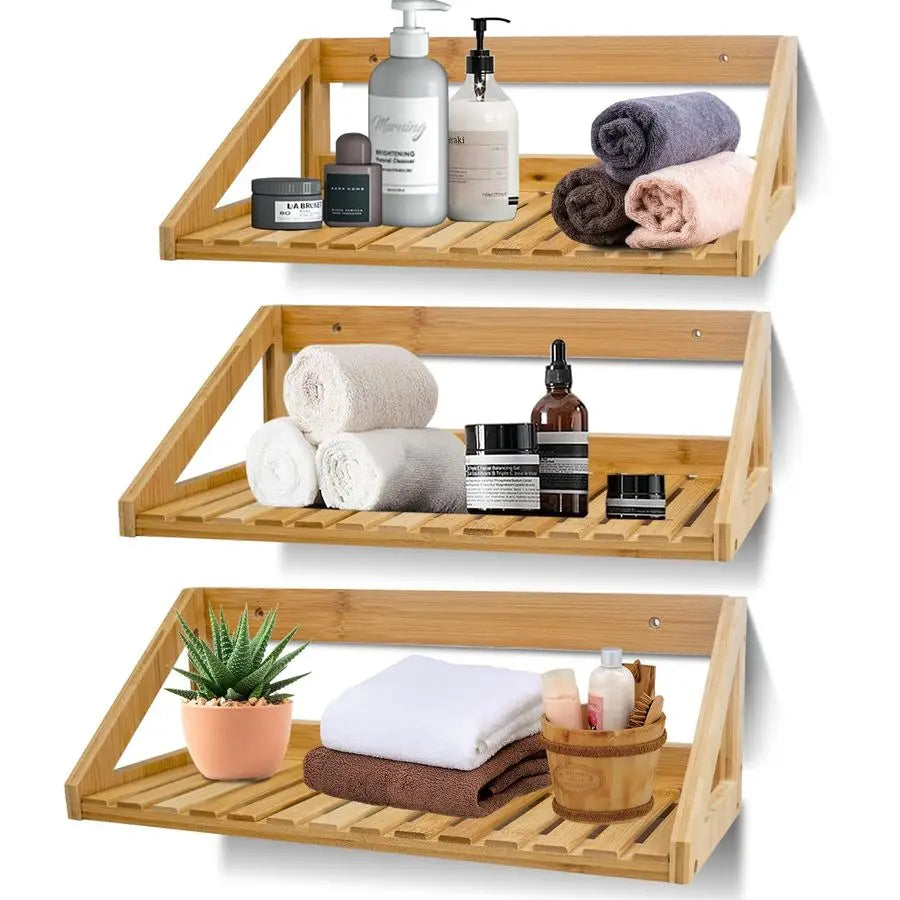 3 Pcs Bamboo Wall Mounted Hanging Storage Shelves