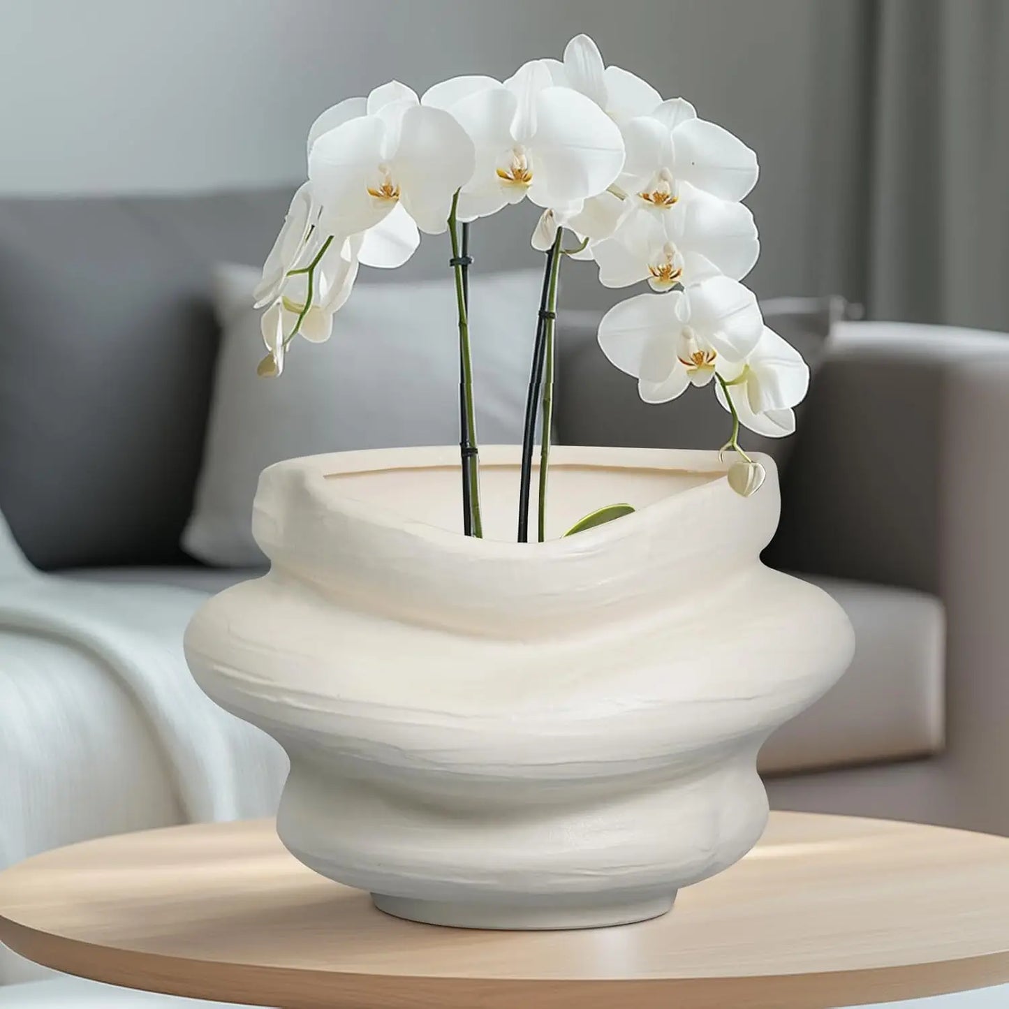 Large White Ceramic Plant Pot with Drainage