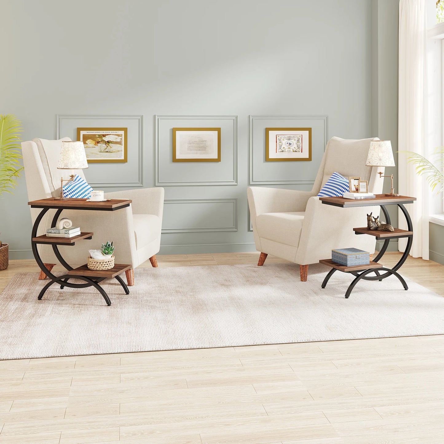 3-Tier Small Table with Storage Shelves