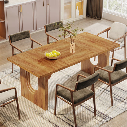 Modern Dining Table with Wood Pedestal Base,