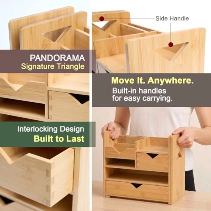 Bamboo Desk Organizer with Adjustable File Holder
