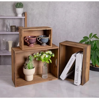 Set of 3 Rustic Distressed Wood Nesting Crates