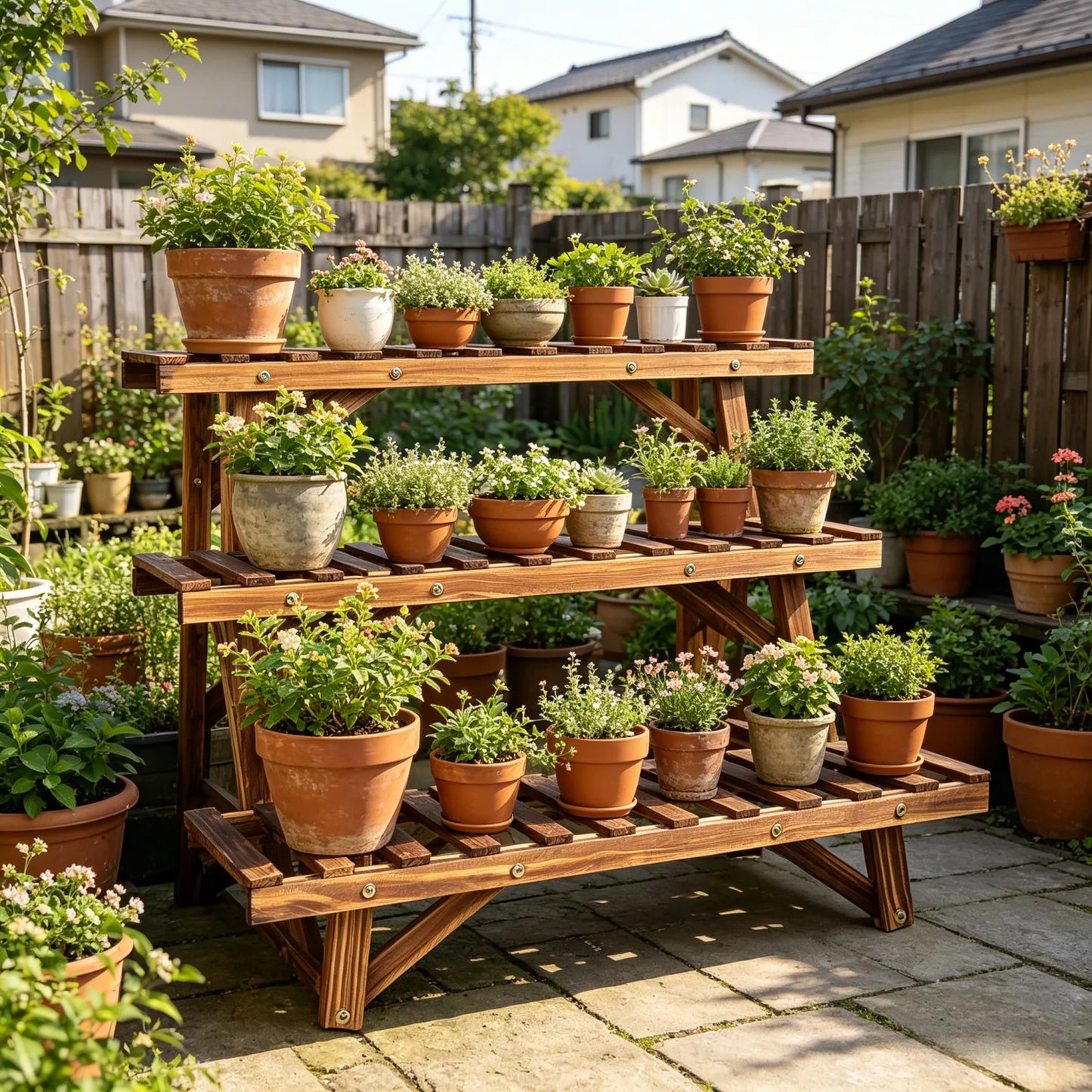 3 Tier Ladder Shelf Wood Plant Stand Organizer