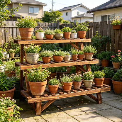 3 Tier Ladder Shelf Wood Plant Stand Organizer