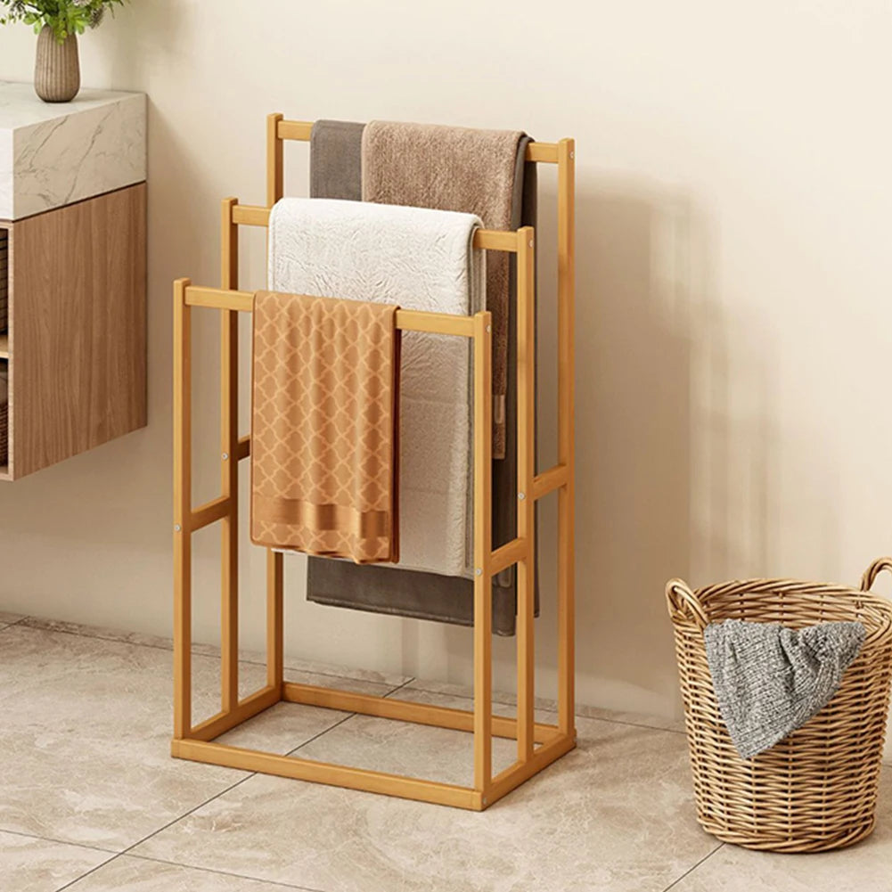 Wood Vertical Towel Rack with 3 Hanging Crossbars