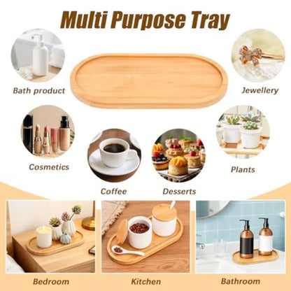 4Pcs Bamboo Oval Wooden Bathroom Tray