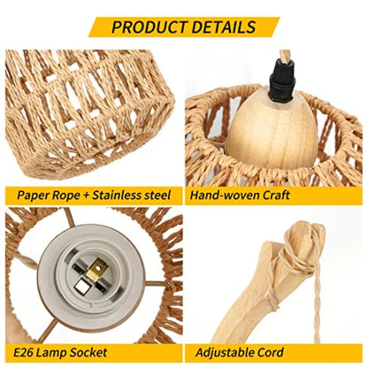 Set of Two Hand-Woven Lamps with Cord Rattan