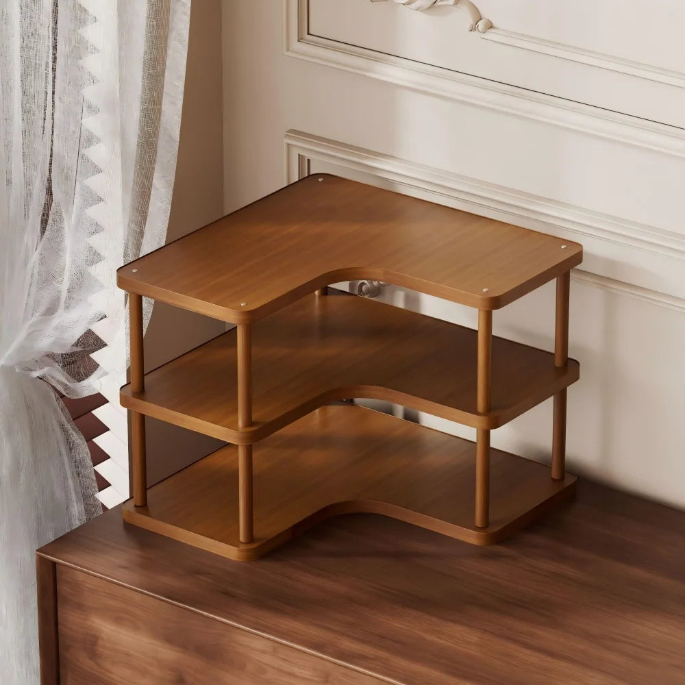 2 Tier Wooden Counter Storage Rack Corner