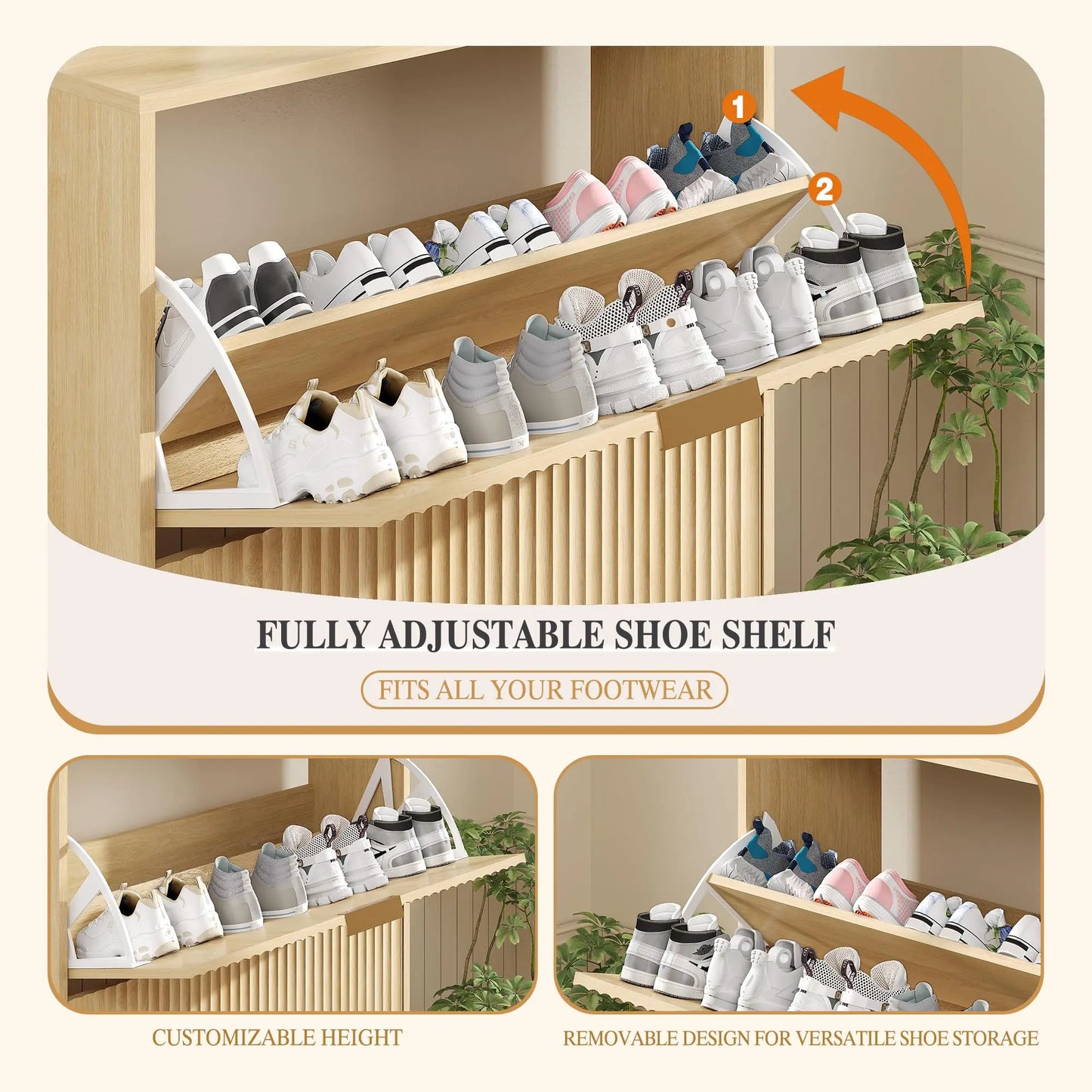 Narrow Shoe Storage Cabinet With 2 Flip Drawers