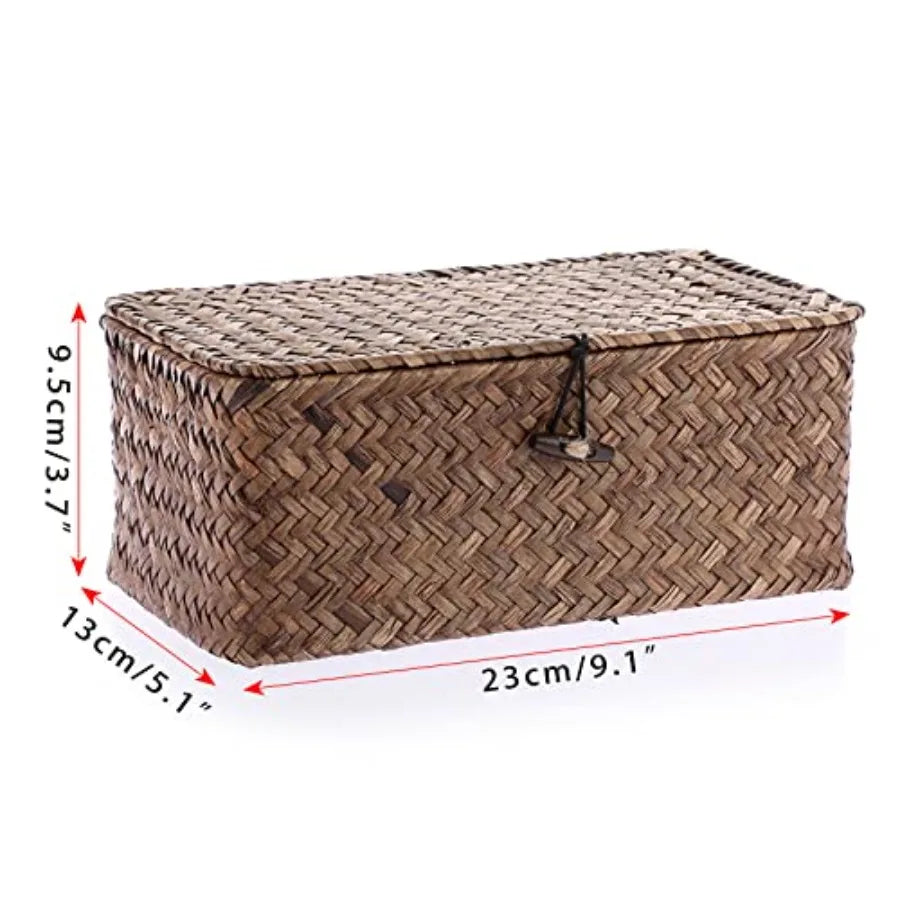 Wicker Shelf Baskets Bin with Lid
