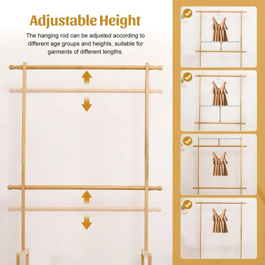 Clothing Rack Bamboo with 2 Storage Baskets