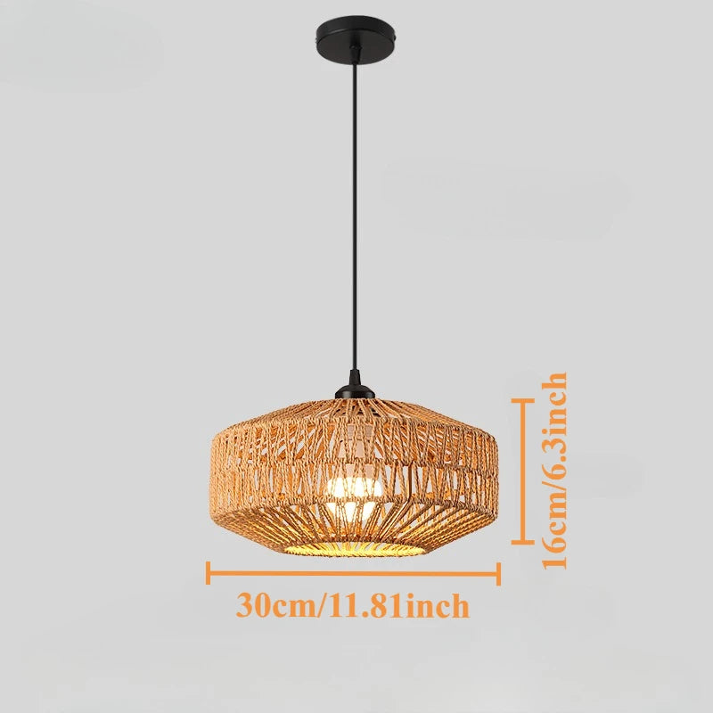 Natural Rattan Chandelier Small Paper Rope Pendant Light