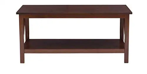 Dark Brown Wooden Coffee Table With X-Frame