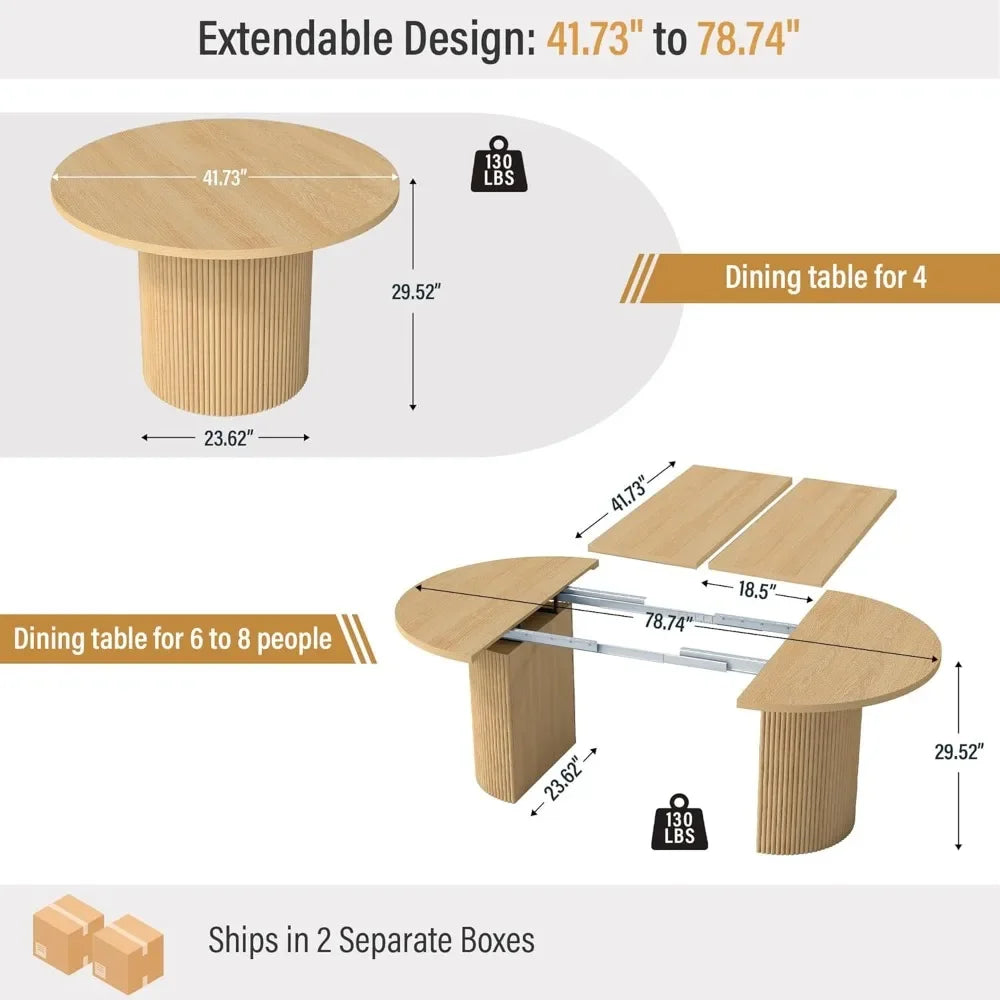 41-78 Inch Extendable Round Oval Dining Table