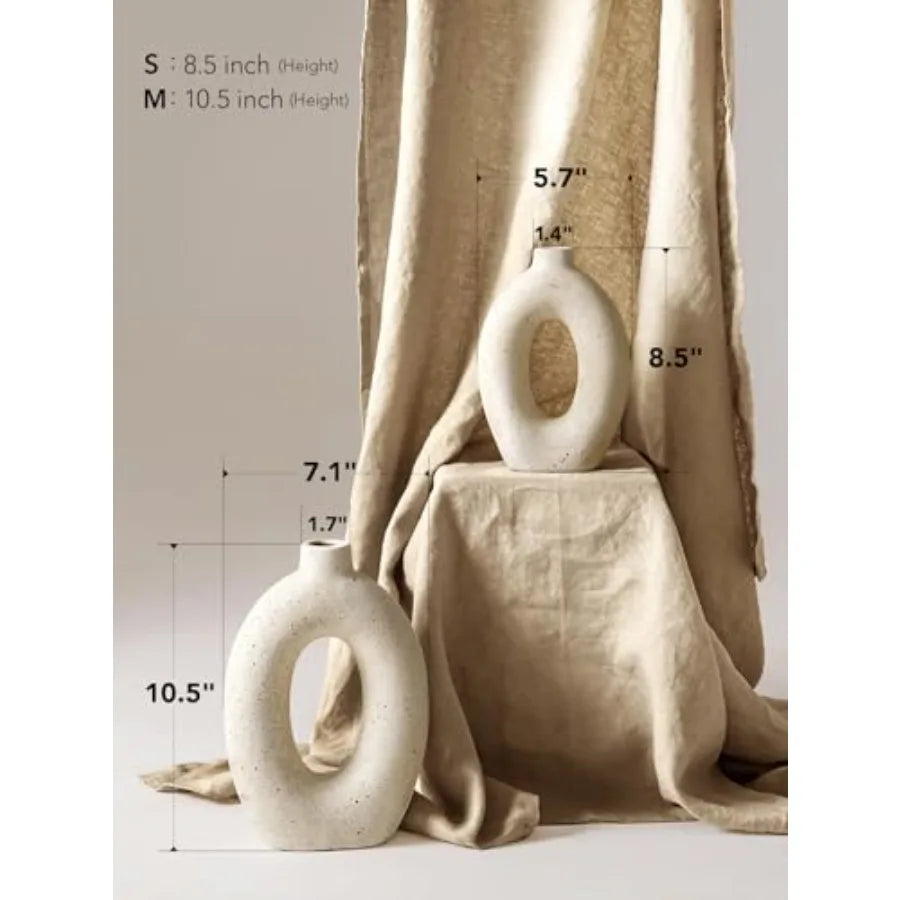Ceramic Cream Hollow Donut Flower Vases