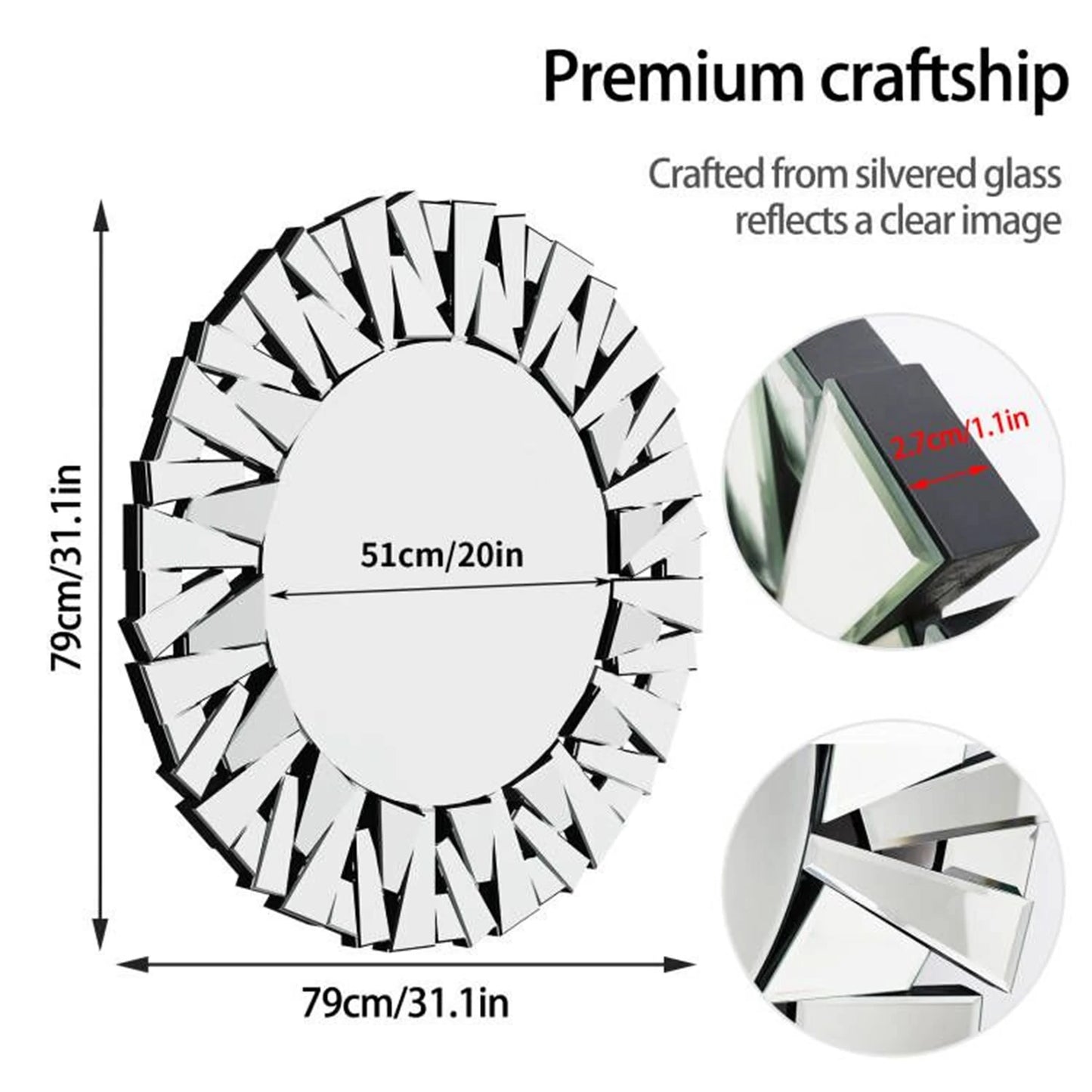 Unique Sunburst Decorative Round  Wall Mirror