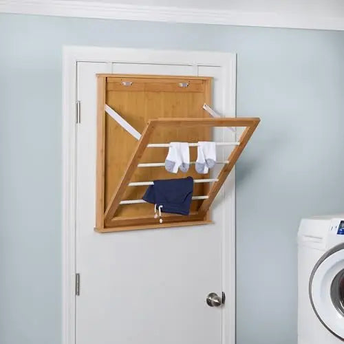 Bamboo Folding Door-Mounted Laundry Drying Rack