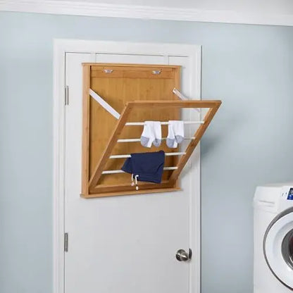 Bamboo Folding Door-Mounted Laundry Drying Rack