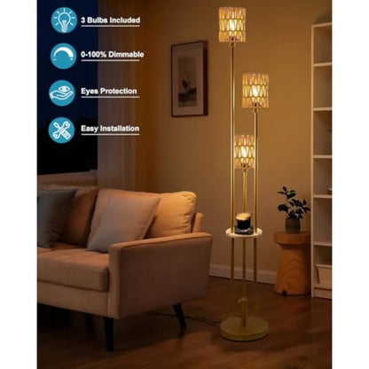 Dimmable Boho Floor Lamps with Table 3-Lights