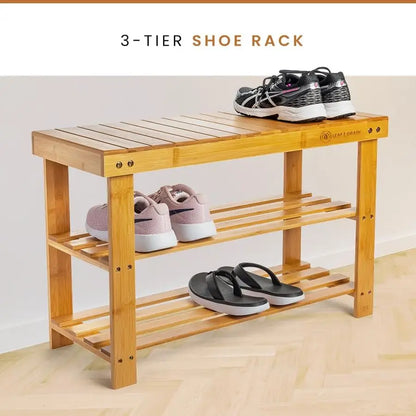 Bamboo Shoe Rack Storage Bench