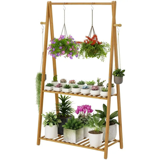 Bamboo Plant Shelves Holder Rack for Patio