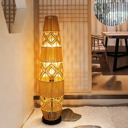 Tall Vintage Wicker Floor Lamp