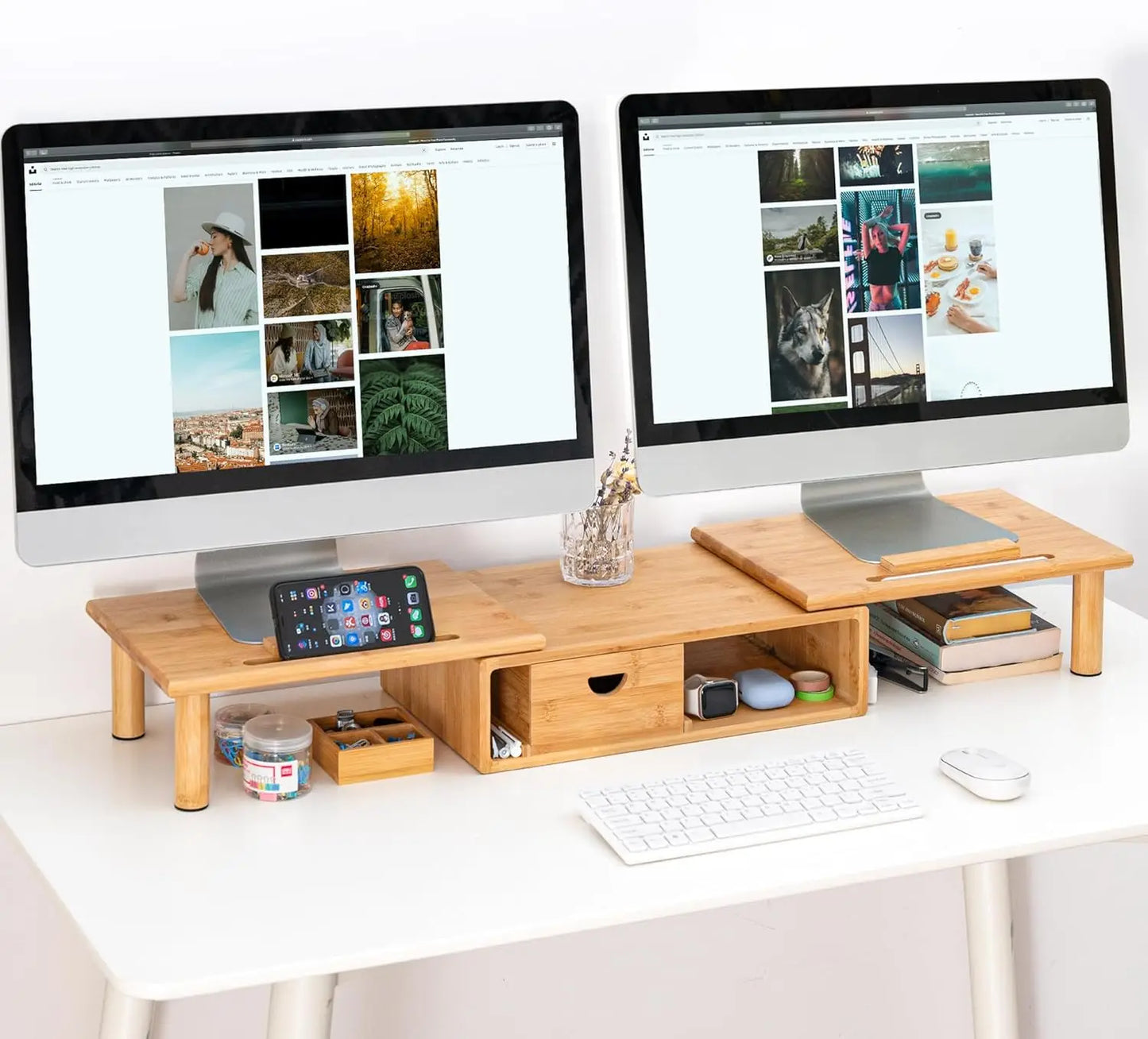 Adjustable Bamboo Monitor Stand with Drawer