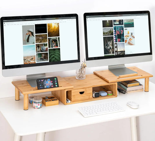 Adjustable Bamboo Monitor Stand with Drawer