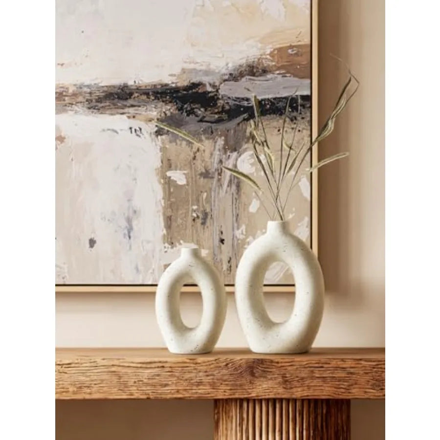 Ceramic Cream Hollow Donut Flower Vases