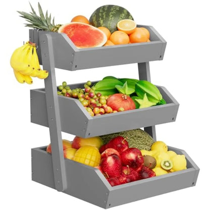 Bamboo 3 Tier Fruit Basket For Counter