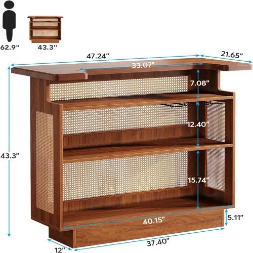 47.24 Inches Caramel Brown Rattan Home Bar