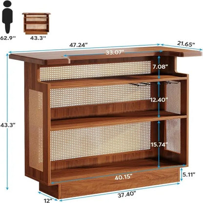 47.24 Inches Caramel Brown Rattan Home Bar