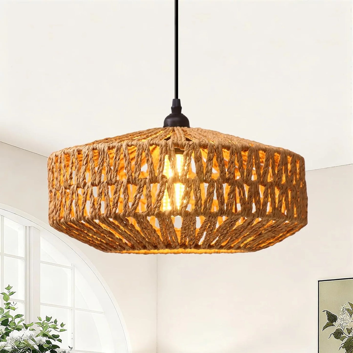 Natural Rattan Chandelier Small Paper Rope Pendant Light