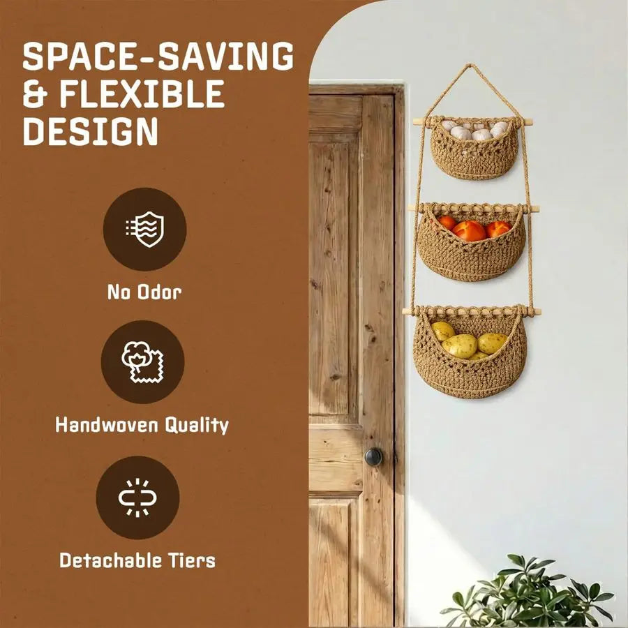 3 Tier Woven Wall  Hanging Storage Baskets