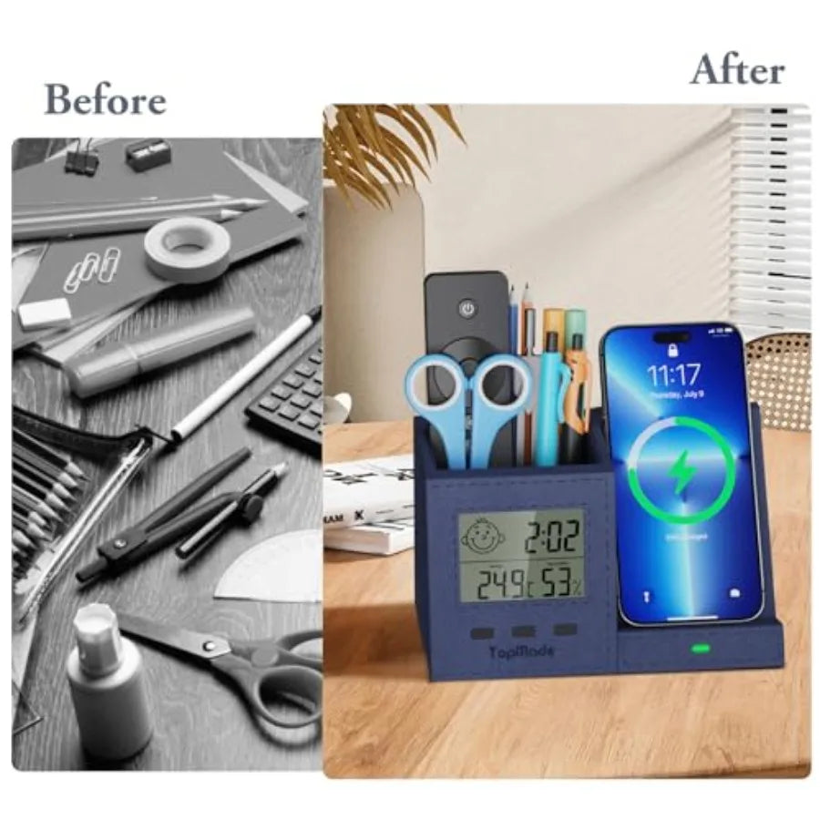 Wireless Charger with Pen Holder Desk Nightstand Organizer