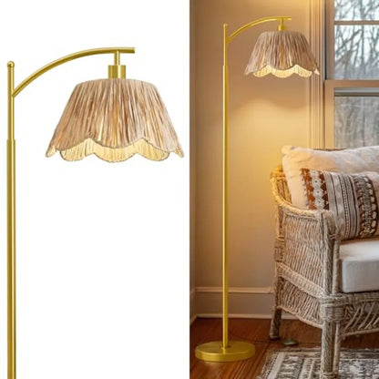 Rattan Boho Floor Lamp for Living Room