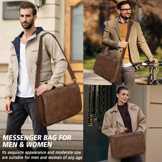 Large Leather Laptop Messenger Bag for Men