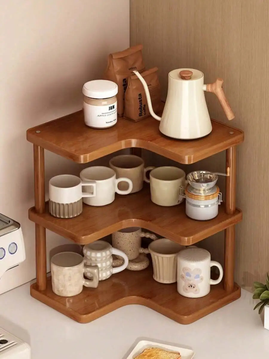 1pc Corner Wooden Desktop Storage Rack