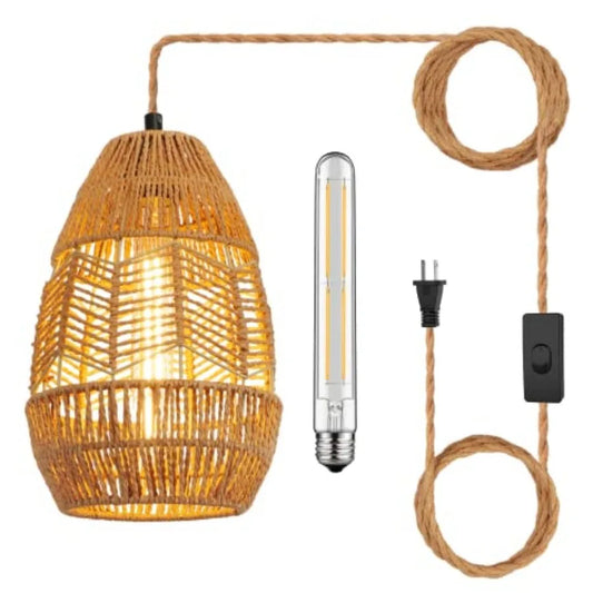 Plug in Pendant Light Rattan Hanging Lights