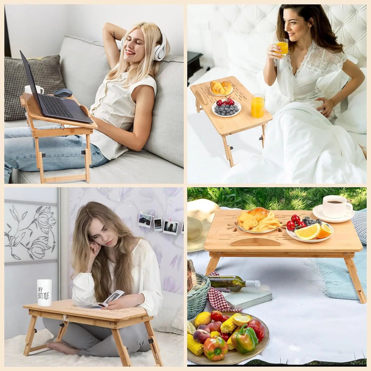 Adjustable Bamboo Laptop Desk  Foldable Tray