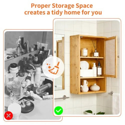 Bamboo Medicine Cabinet with Rattan Doors