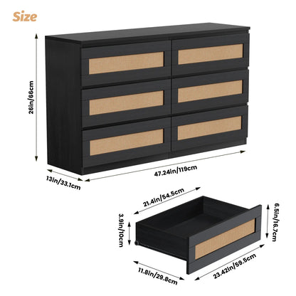 Modern Rattan 6-Drawer Dresser Storage Cabinet
