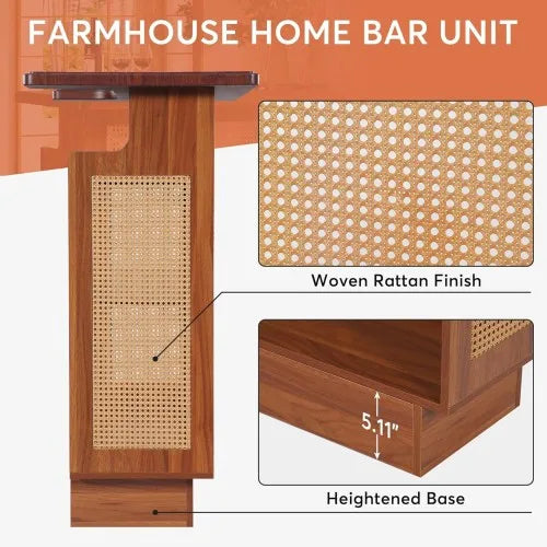 47.24 Inches Caramel Brown Rattan Home Bar