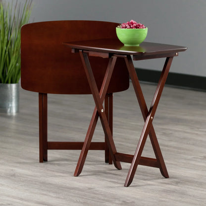 Solid Wood  2-Pc Snack Table Set Walnut