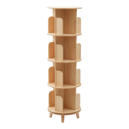 4 Tiers Freestanding Pine Wood Rotating Bookshelf