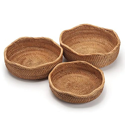 Rattan Bread Baskets Woven Fruit Bowls