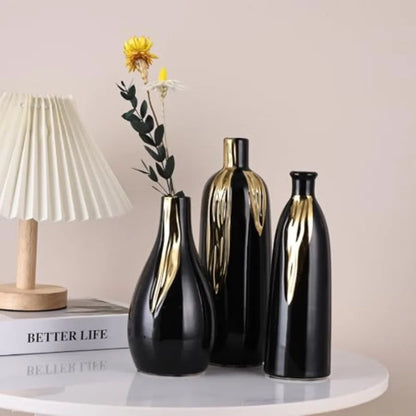 Ceramic Vase 3 Pcs Set Gold and Black