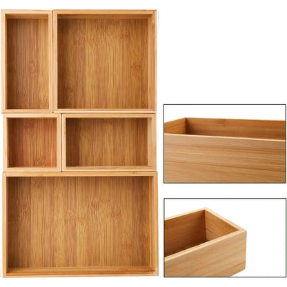 5 Bamboo Drawer Organizer Desk Storage Kit