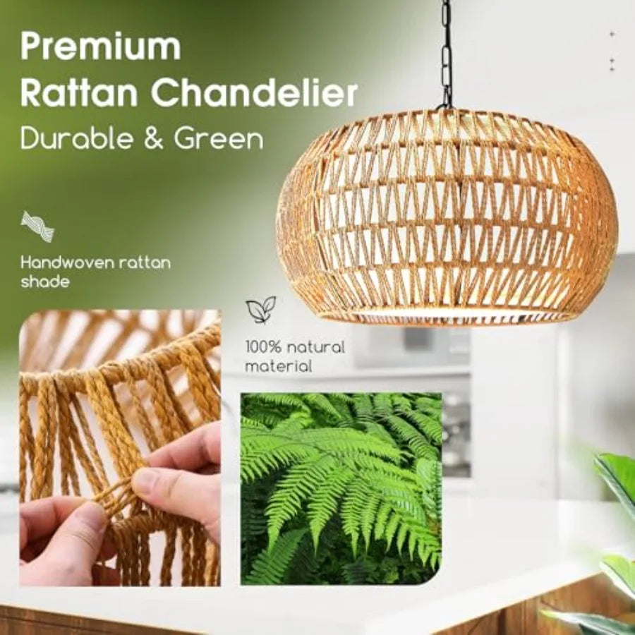 5-Lights Boho Rattan Chandelier for Dining Room